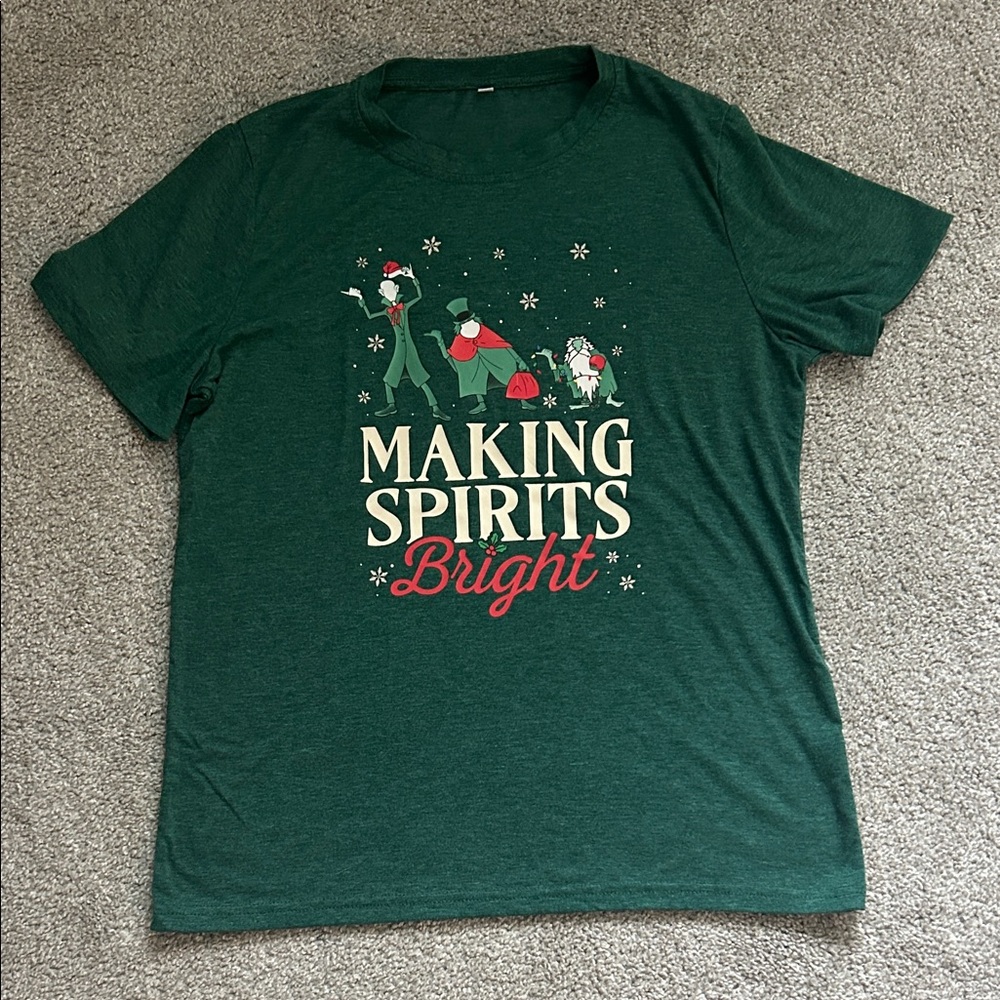 Disney themed Green 'Making Spirits Bright' T-Shirt Christmas Holiday Medium